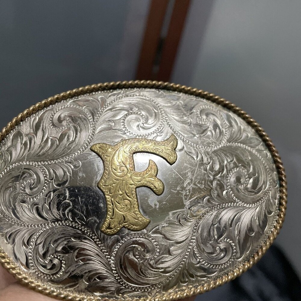 Montana Silversmiths Vintage Sterling Silver Gold Plated "F" Belt Buckle USA - Picture 4 of 4